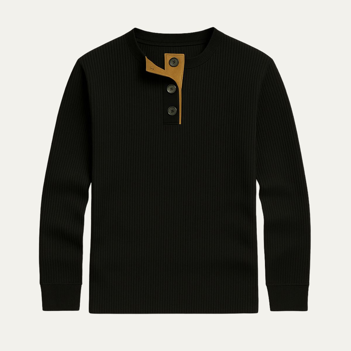 Axel | Men's Ribbed Crew Neck Sweater Cream Henley Button Placket
