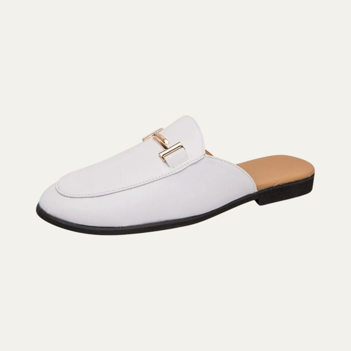Axel | Men's Leather Loafer Mule White Black Sole