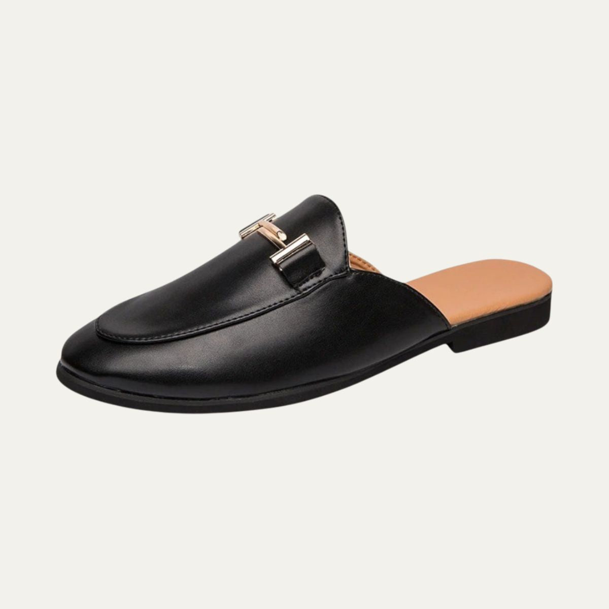 Axel | Men's Leather Loafer Mule White Black Sole