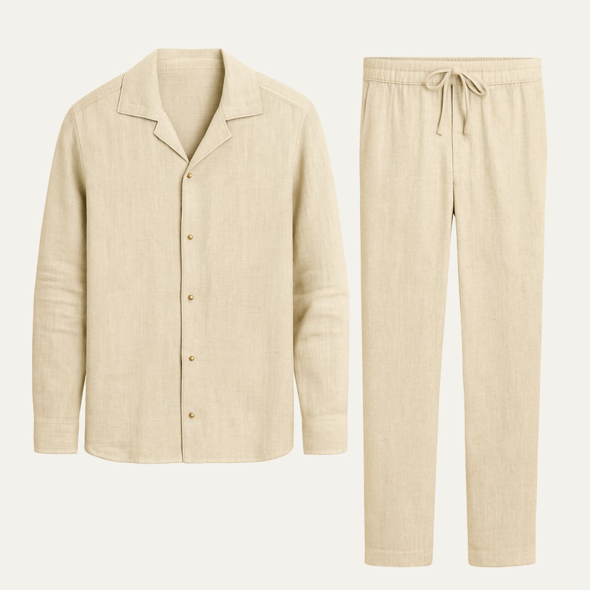Rowan | Men's Linen Set Cream Camp Collar Shirt Lounge Pants
