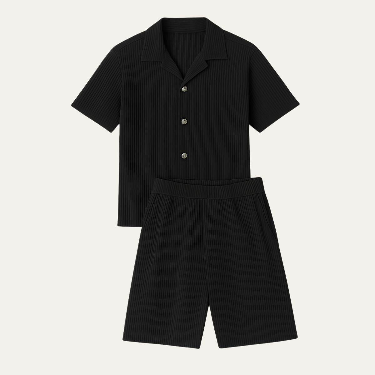 Vera | Men's Ribbed Shorts Set Cream Button Up