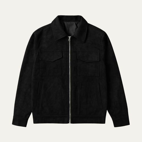 Dama Washington Axel men's casual suede utility jacket black - front view