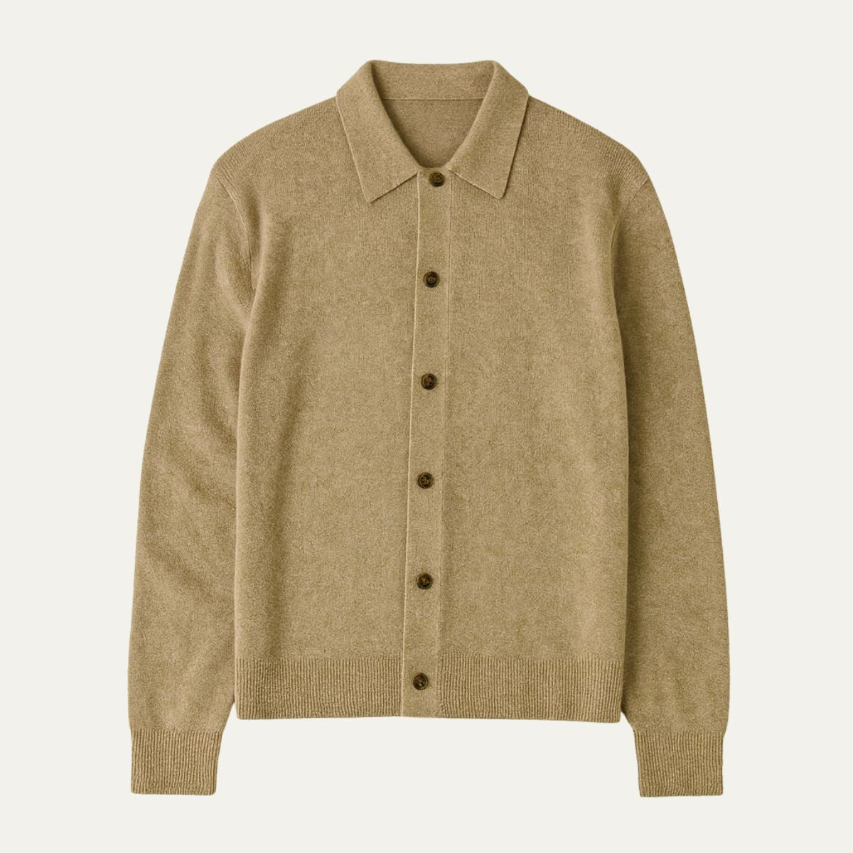 Callum | Men's Cardigan Sweater Beige Collared Button Front