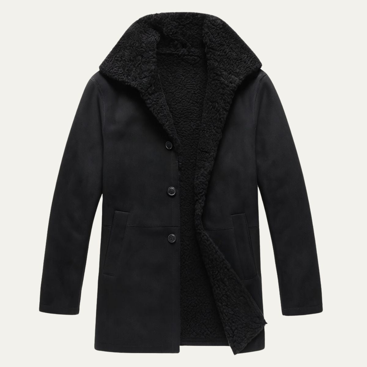 Voss | Men's Sherpa Lined Wool Overcoat Black