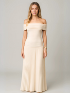 Dama Washington Opal women's off shoulder pleated maxi dress cream - front view