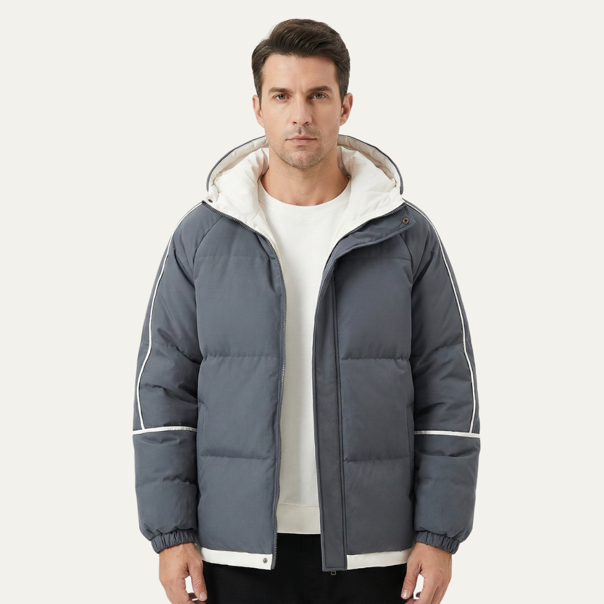 Jude | Men's Puffer Jacket Black White Hooded Waterproof
