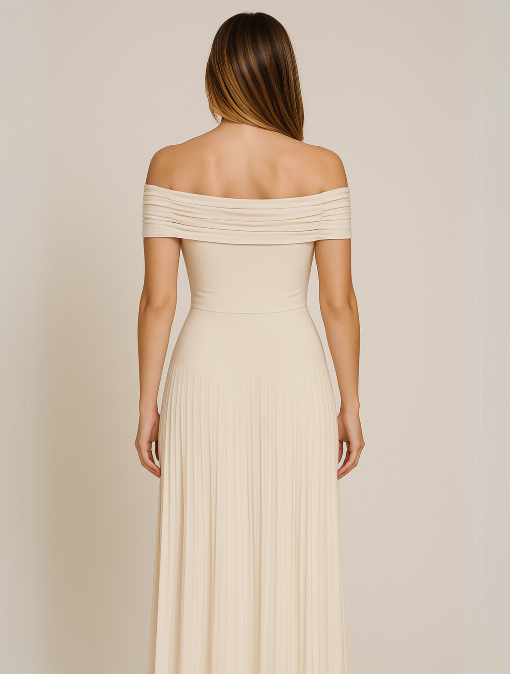 Dama Washington Opal women's off shoulder pleated maxi dress cream - view 6