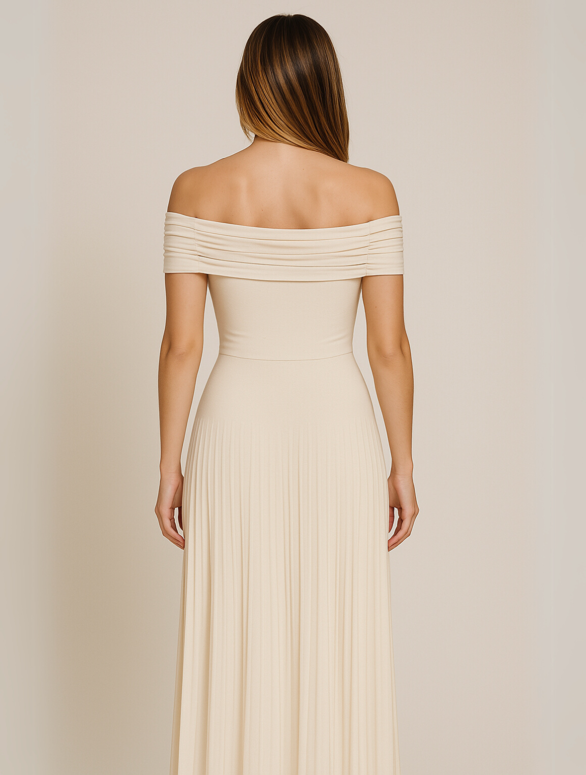Opal | Women's Off Shoulder Pleated Maxi Dress Cream