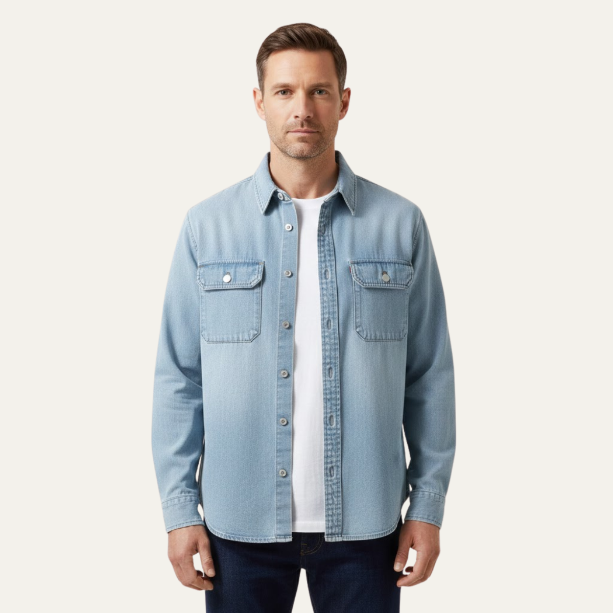 Bram | Men's Denim Shirt Light Blue Button Up Long Sleeve
