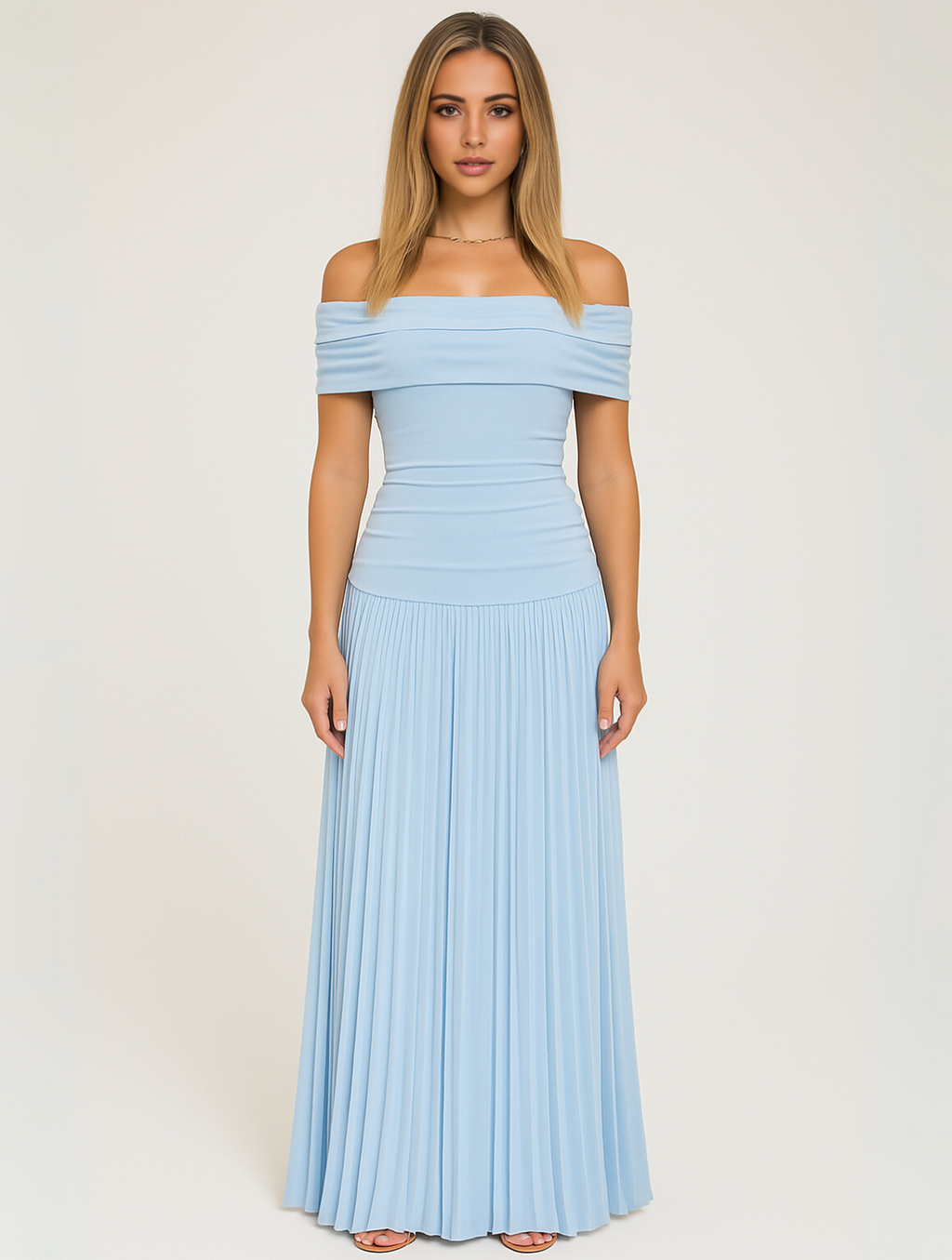 Dama Washington Opal women's off shoulder pleated maxi dress cream - view 2