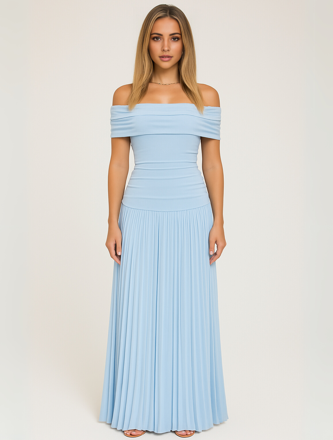Opal | Women's Off Shoulder Pleated Maxi Dress Cream