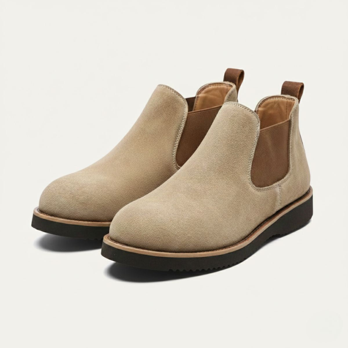 Axel | Men's Suede Chelsea Boots Cream Black Sole