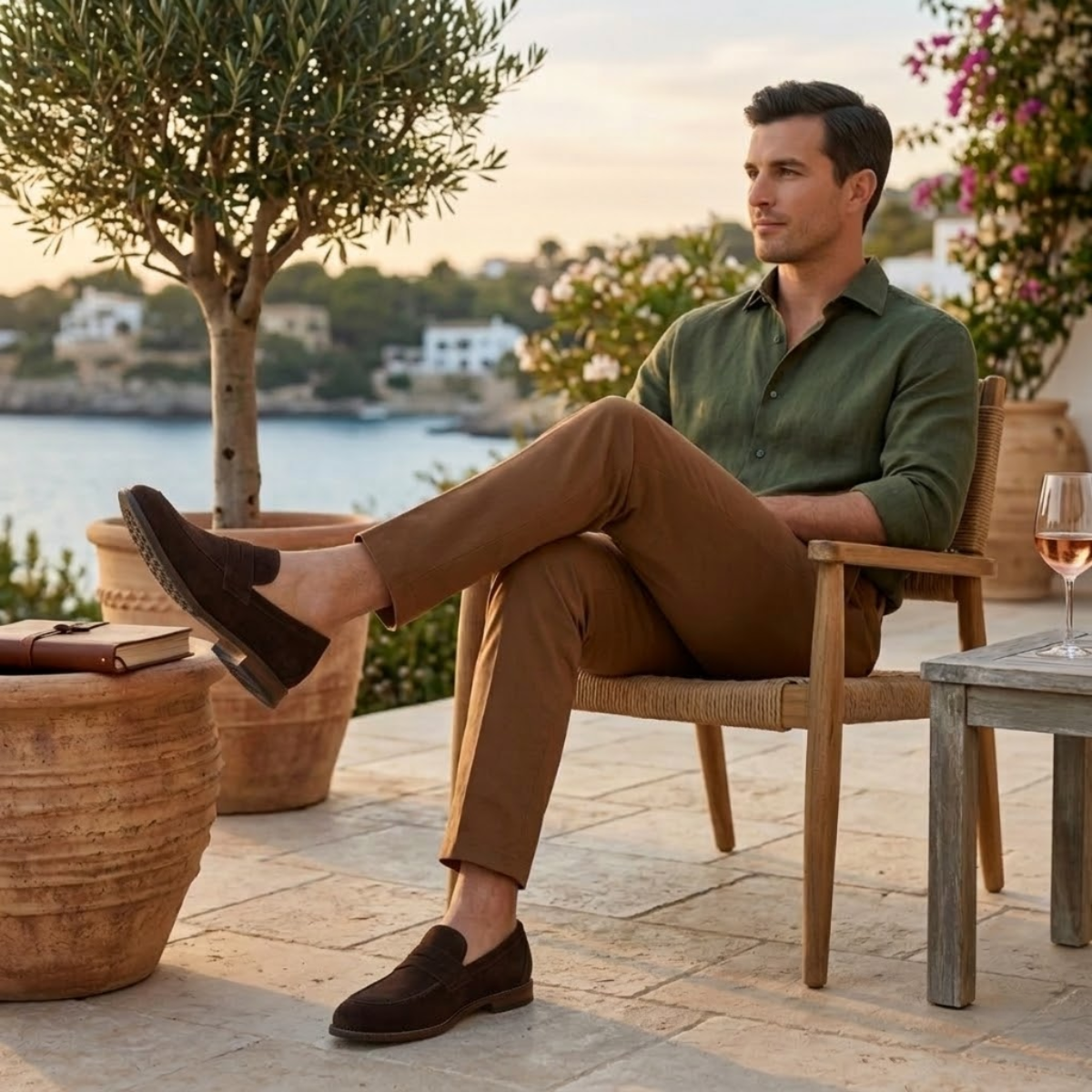 Ezra | Men's Linen Shirt Olive Green Long Sleeve Button Up