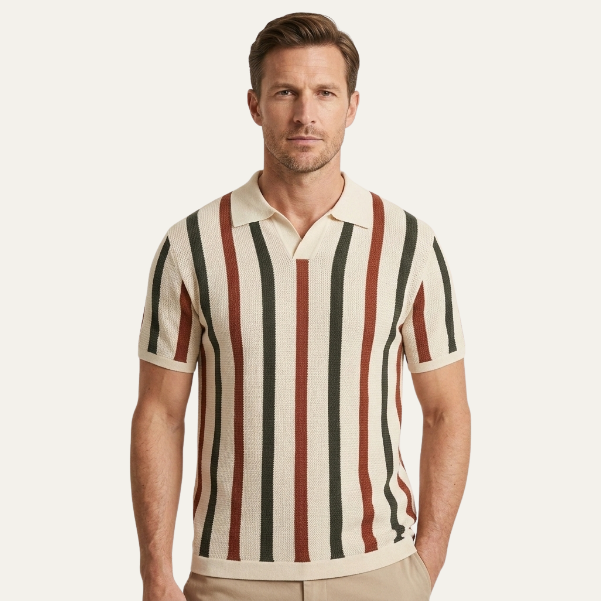 Blake | Men's Striped Knit Polo Shirt Cream Burgundy