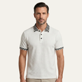 Dama Washington Kai men's textured knit polo shirt cream checkered collar - front view