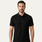 Dama Washington Beau men's cable knit polo shirt black short sleeve - front view