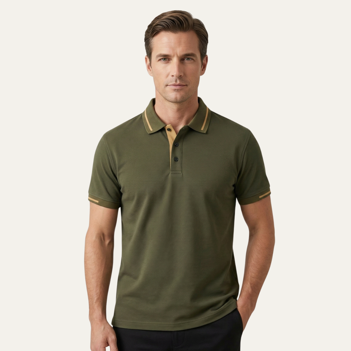 Axel | Men's Polo Shirt Army Green Contrast Trim