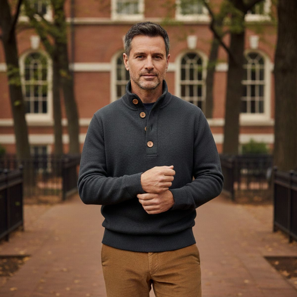 Ash | Men's Button Mock Neck Sweater Charcoal