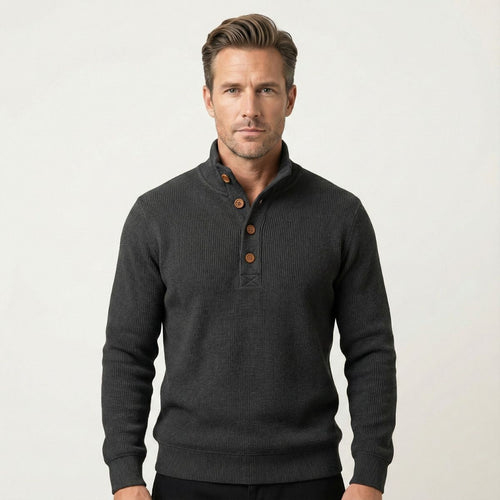 Dama Washington Ash men's button mock neck sweater charcoal - view 2