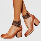 Dama Washington Rue women's leather block heel bootie brown buckle strap - view 6