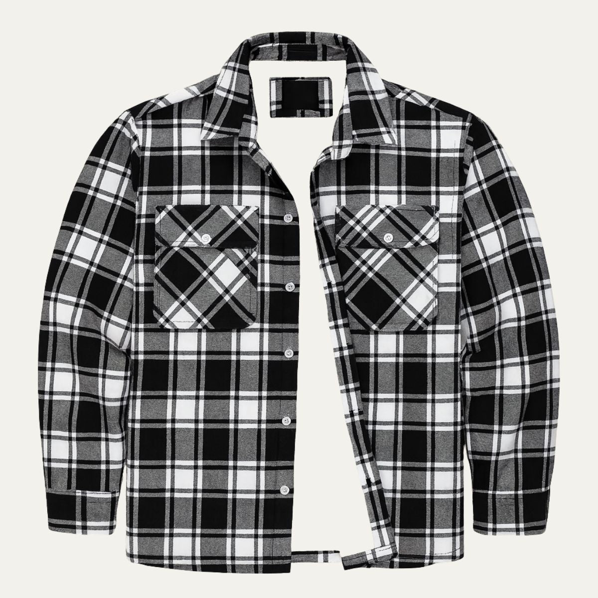 Bram | Men's Flannel Shirt Black White Plaid Long Sleeve Button Up