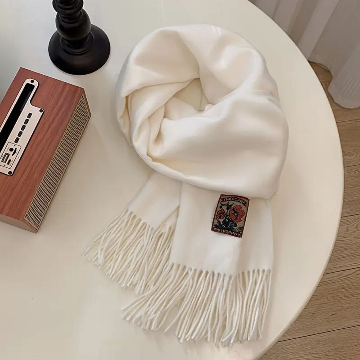Voss | Men's Cashmere Merino Scarf Cream Fringed