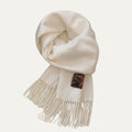 Dama Washington Voss men's cashmere merino scarf cream fringed - front view