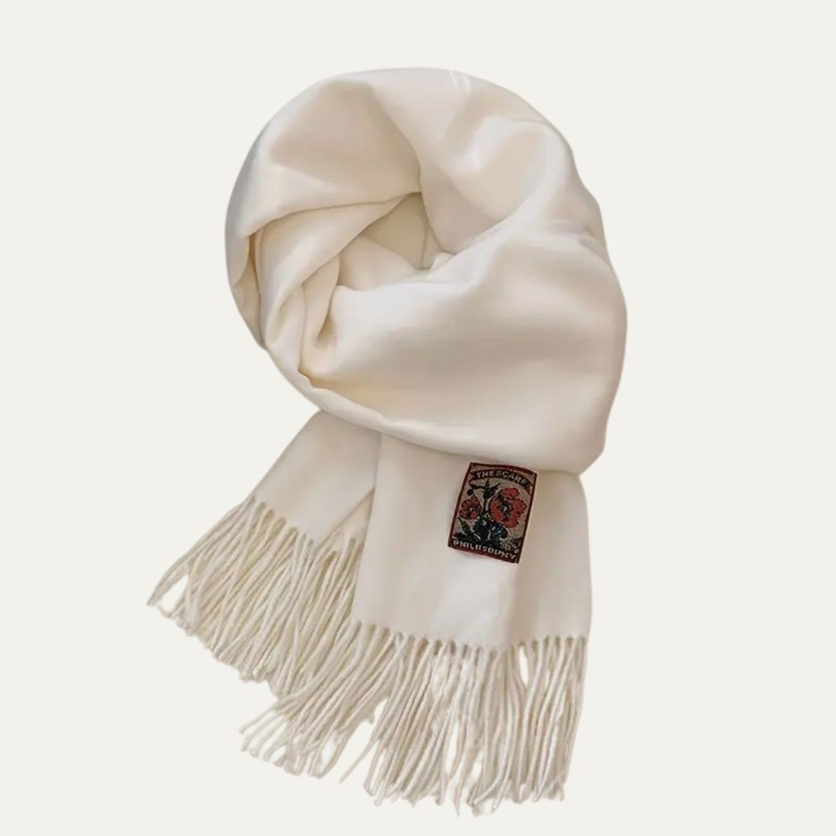 Dama Washington Voss men's cashmere merino scarf cream fringed - front view