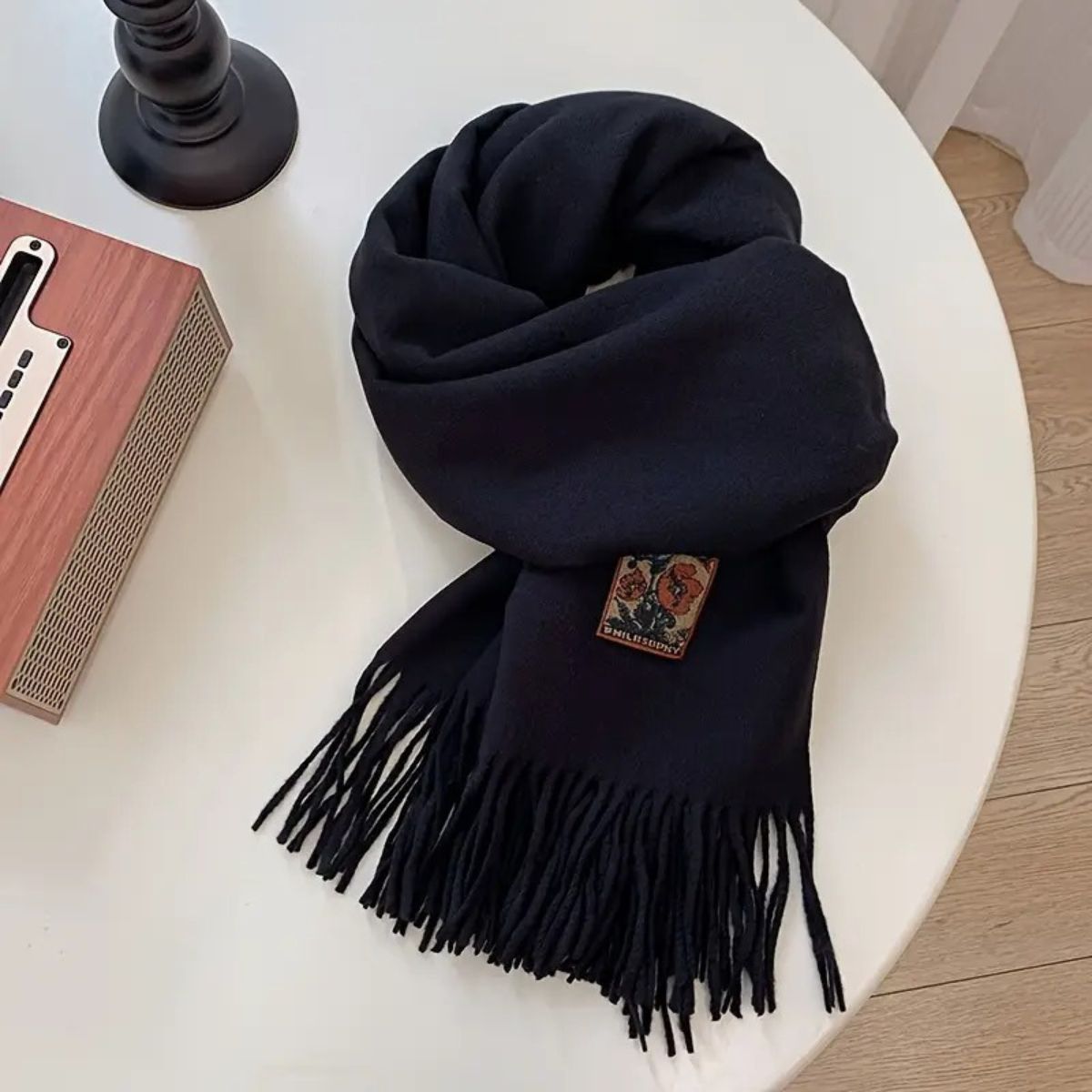Axel | Men's Cashmere Merino Scarf Black Fringe
