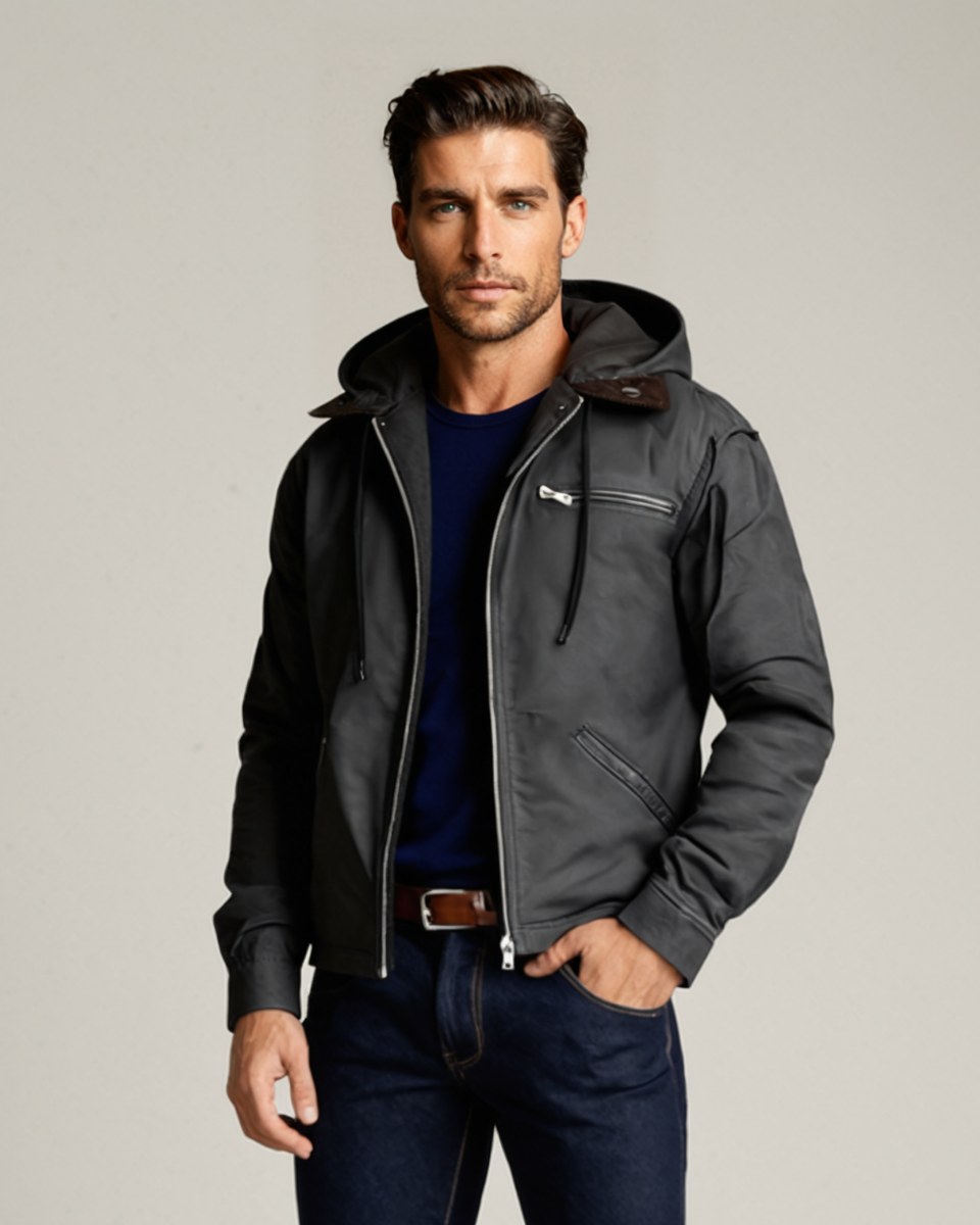 Ezra | Men's Brown Suede Hooded Jacket Fleece Lined