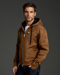 Dama Washington Ezra men's brown suede hooded jacket fleece lined - front view