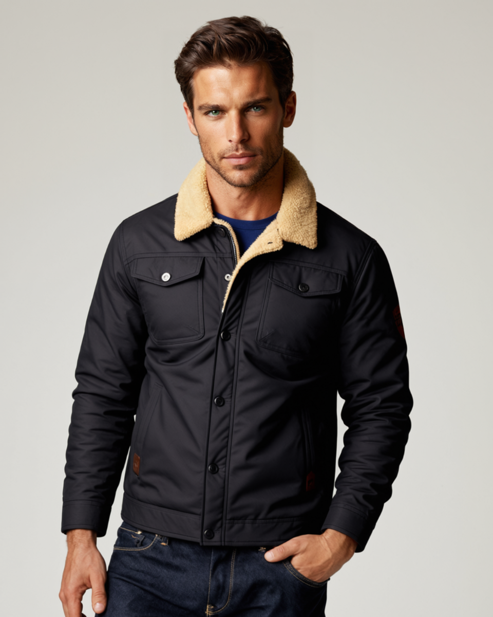 Sage | Men's Sherpa Lined Denim Jacket Black