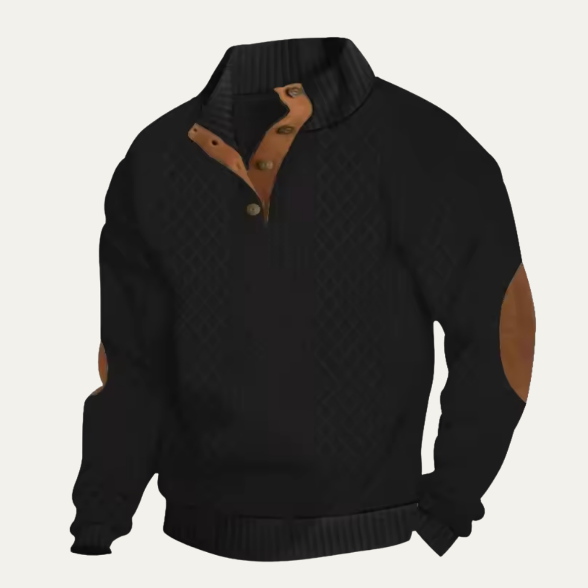 Rue | Men's Quarter Zip Cable Knit Sweater Gray Suede Elbow Patch