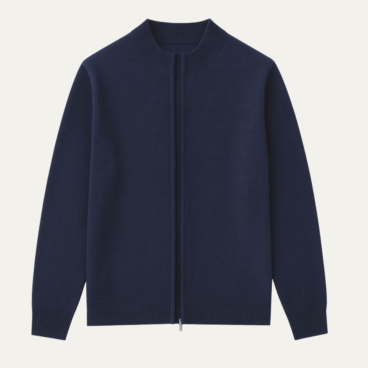 Axel | Men's Crew Neck Cardigan Cream Zip Up