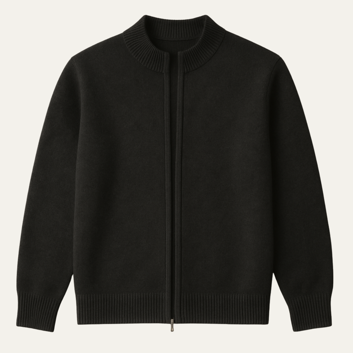 Axel | Men's Crew Neck Cardigan Cream Zip Up