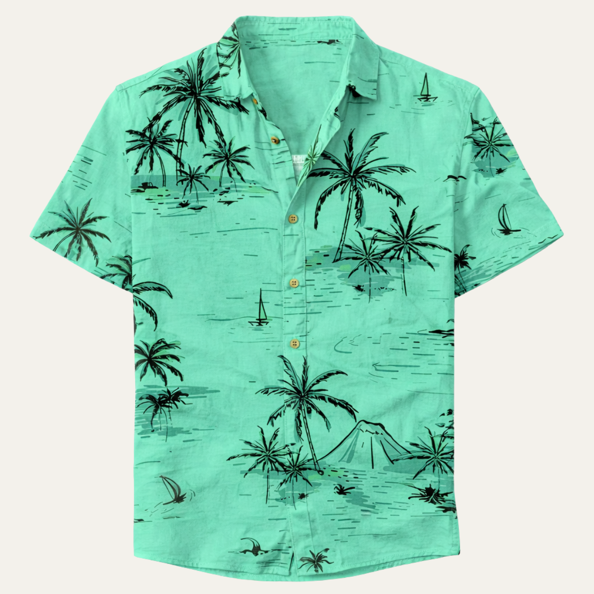Axel | Men's Hawaiian Shirt Mint Green Palm Print Short Sleeve Button Up