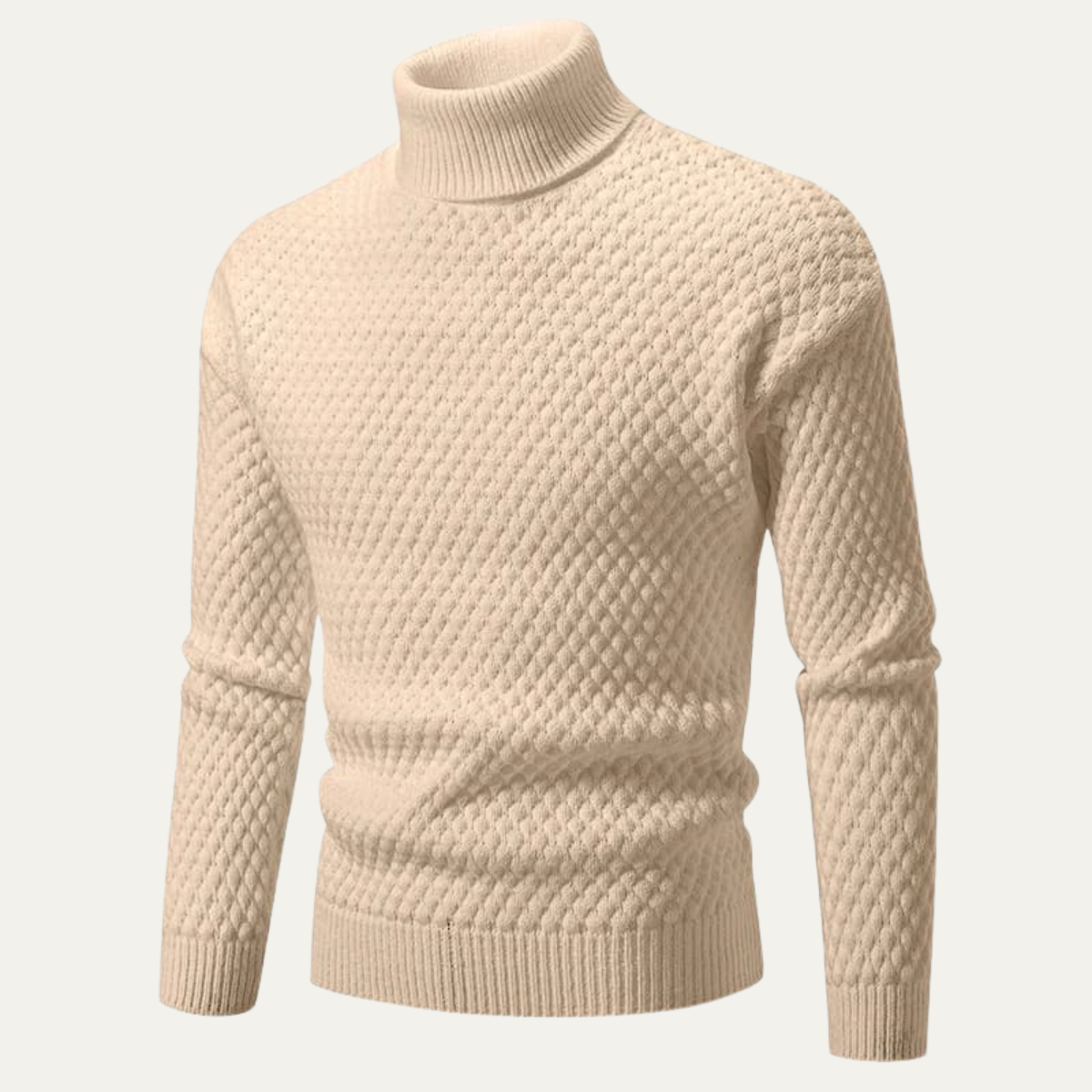 Ezra | Men's Turtleneck Cable Knit Sweater Cream