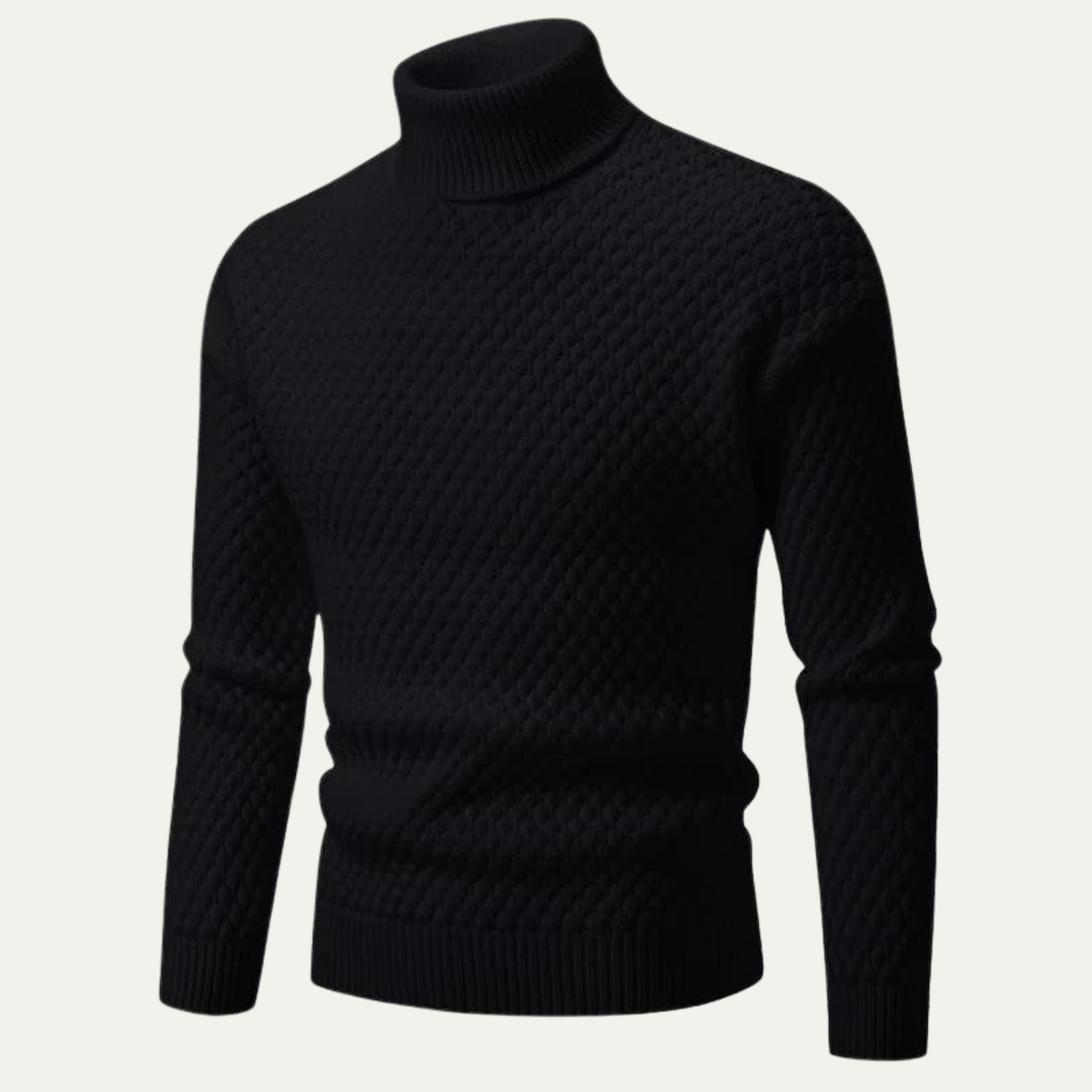 Ezra | Men's Turtleneck Cable Knit Sweater Cream