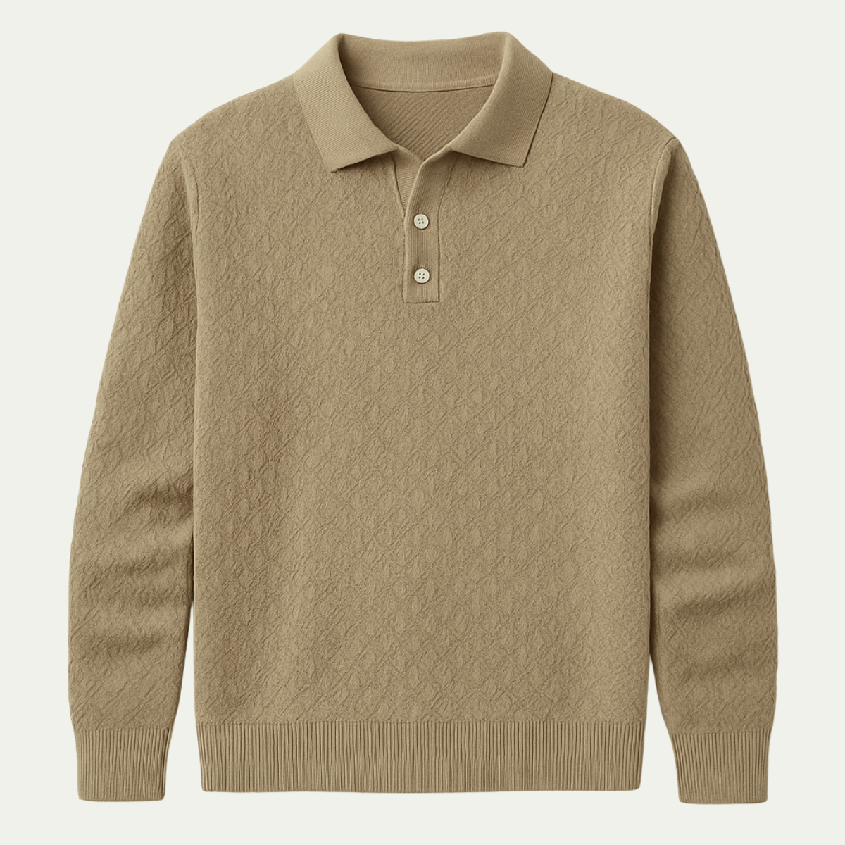 Beau | Men's Cable Knit Polo Sweater Cream Long Sleeve