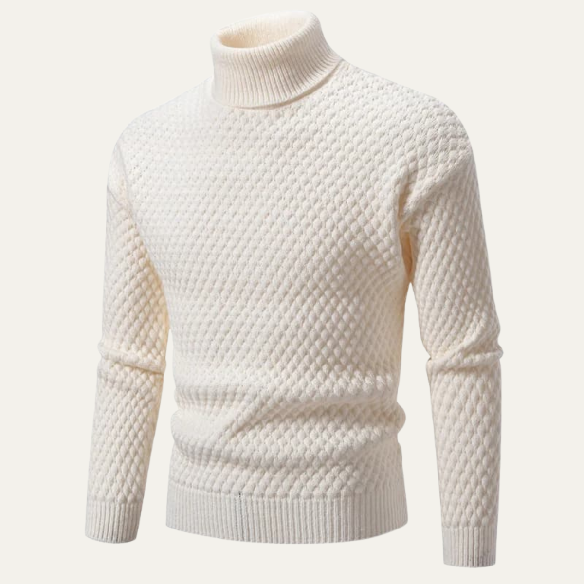 Ezra | Men's Turtleneck Cable Knit Sweater Cream