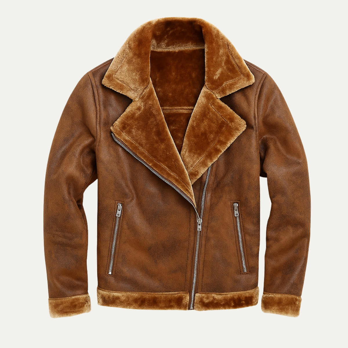 Axel | Men's Suede Sherpa Lined Moto Jacket Brown
