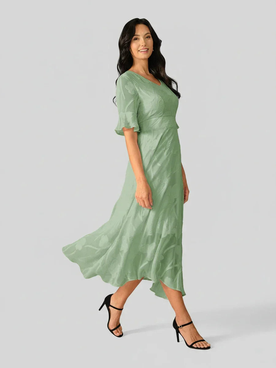 Elise | Women's V Neck Chiffon Midi Dress Black Floral