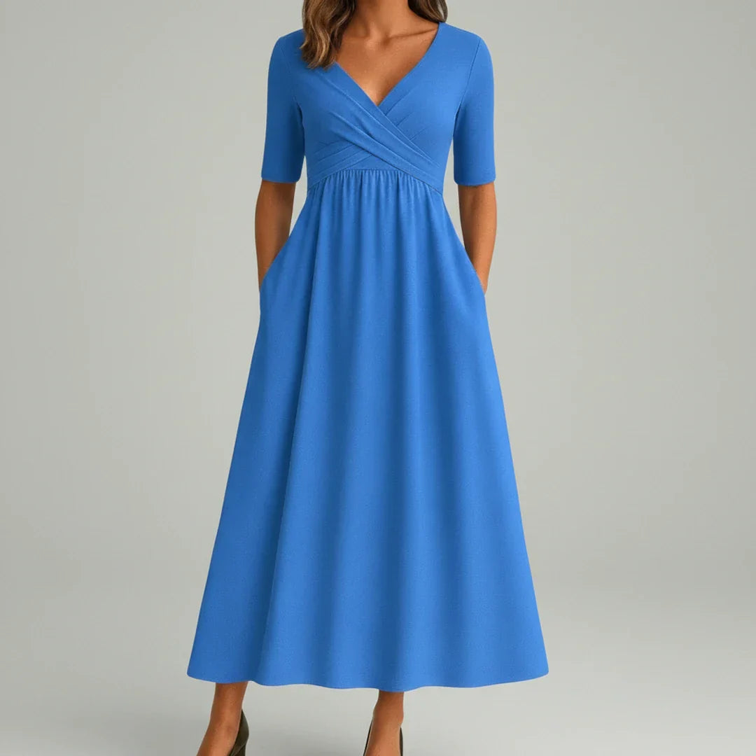 Edie | Women's Wrap Midi Dress Gray Half Sleeve V Neck