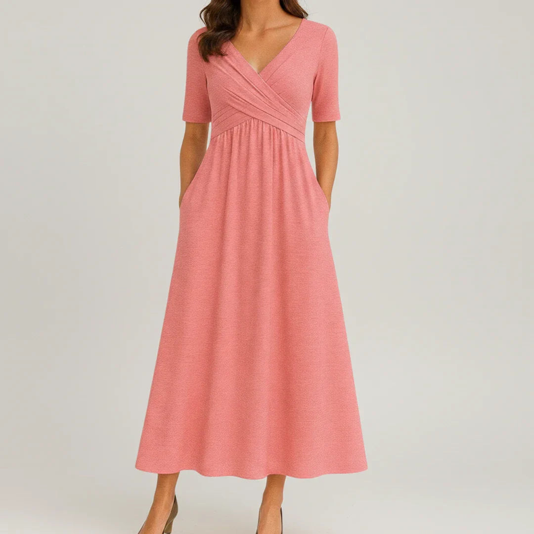 Edie | Women's Wrap Midi Dress Gray Half Sleeve V Neck