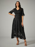 Dama Washington Elise women's v neck chiffon midi dress black floral - front view