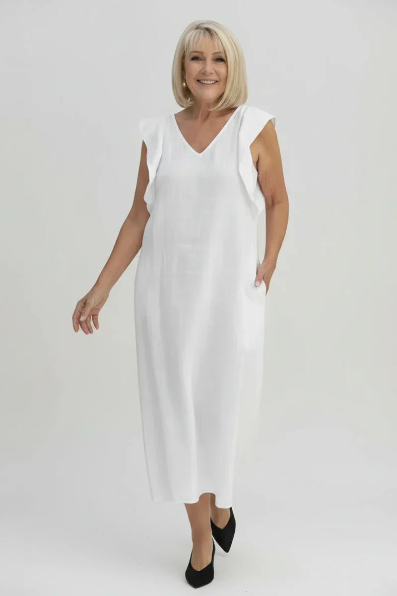 Vera | Women's V Neck Sleeveless Maxi Dress Cream