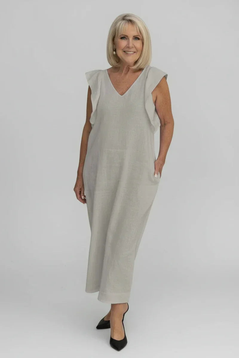 Vera | Women's V Neck Sleeveless Maxi Dress Cream