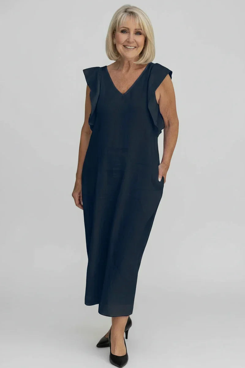 Vera | Women's V Neck Sleeveless Maxi Dress Cream