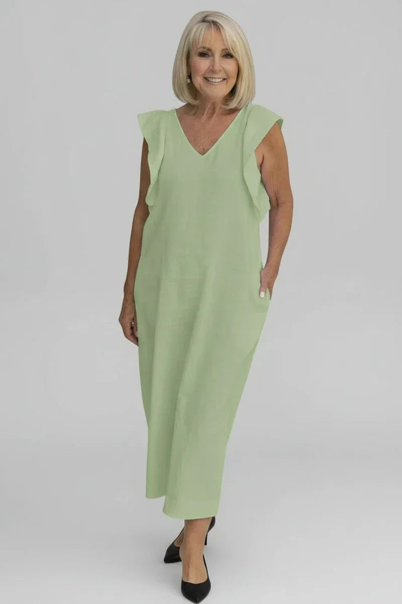 Vera | Women's V Neck Sleeveless Maxi Dress Cream