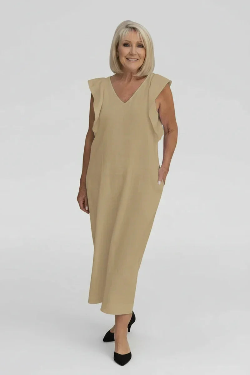 Vera | Women's V Neck Sleeveless Maxi Dress Cream